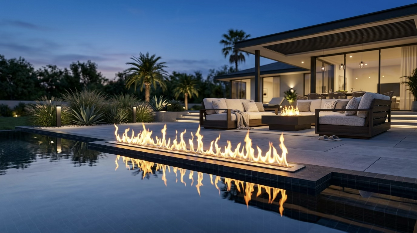 Poolside Fire and Water Feature